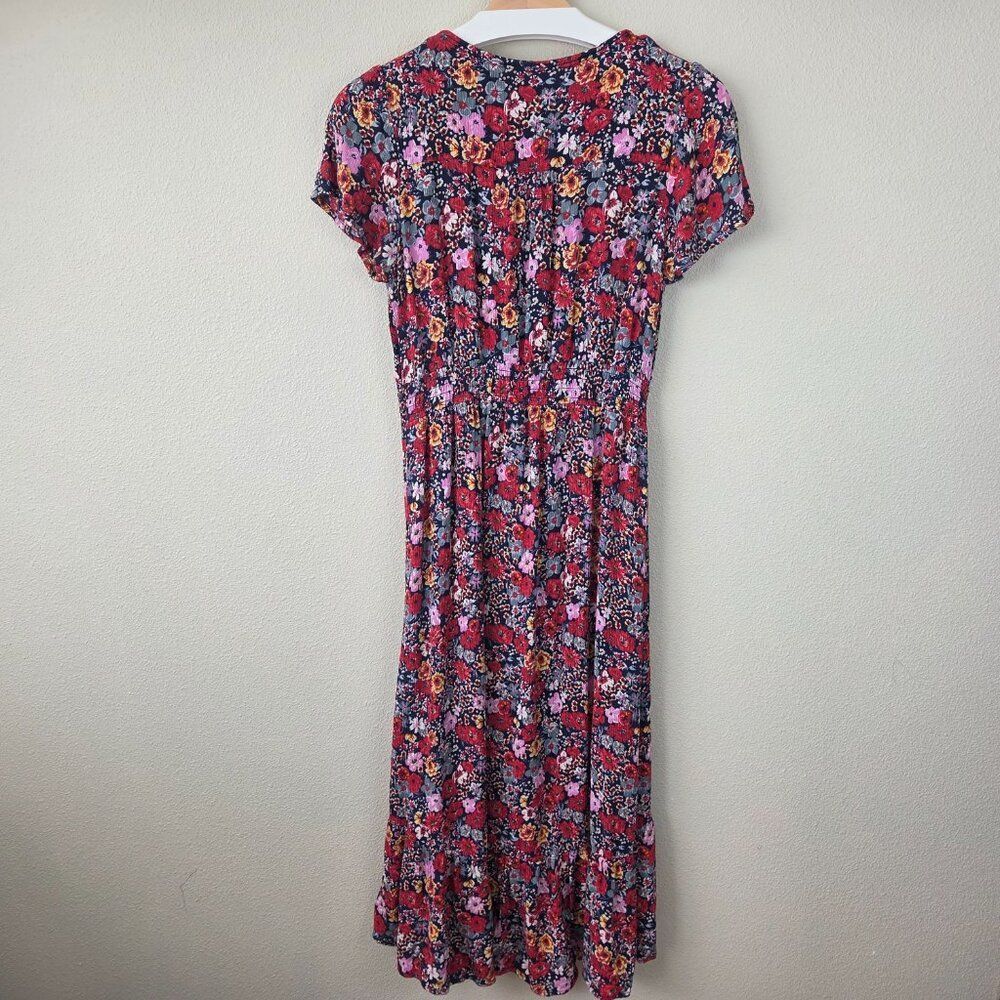 Knox Rose Floral Tassel Boho Midi Dress Size XS Red Multi Crepe Flowy Rayon - Picture 8 of 11
